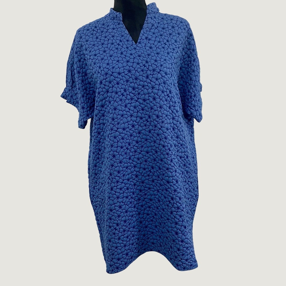 Caryn Lawn Blue Textured Short Sleeve Dress